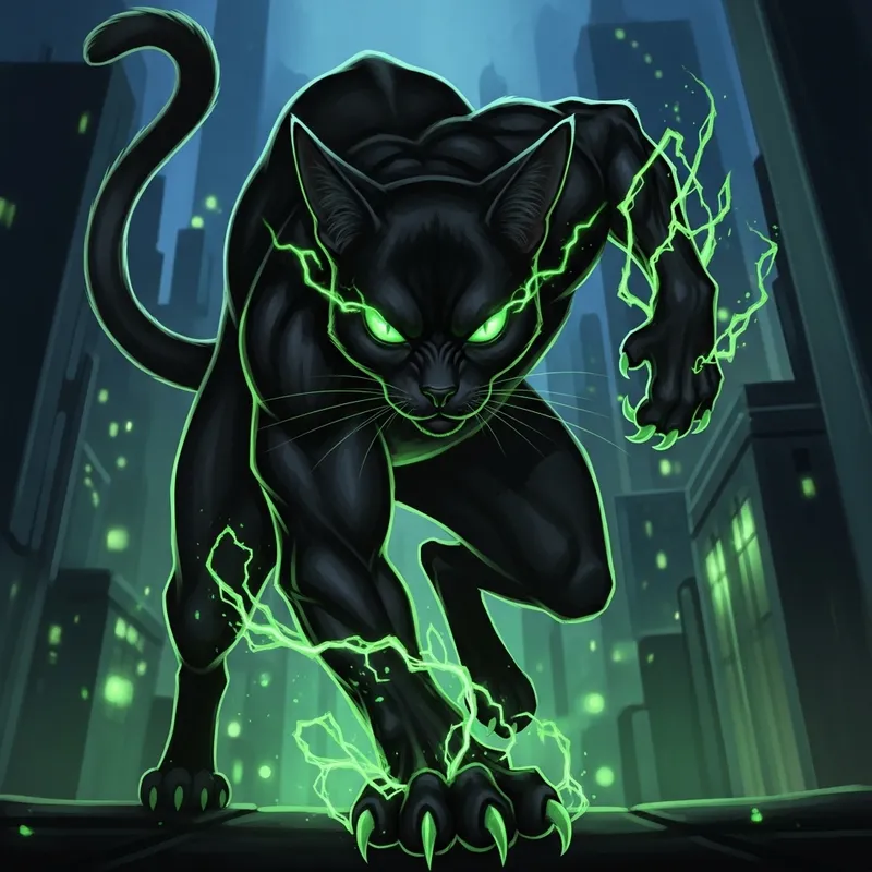 Dynamic Black Cat Superhero Pose | Dynamic Green Eyes