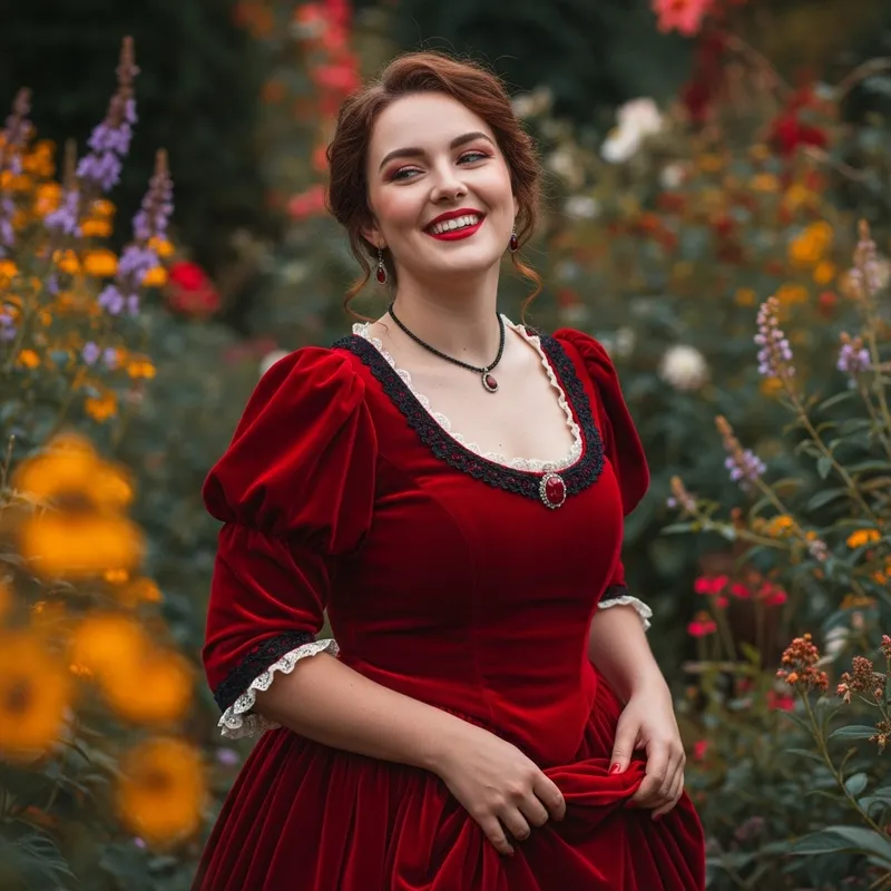 Photorealistic Portrait: Curvy Victorian Woman in Red Velvet Dress