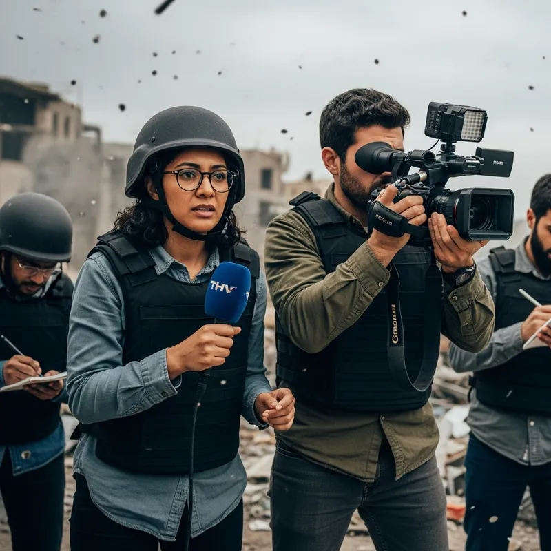 Diverse Journalists in Conflict Zone | Unwavering Determination
