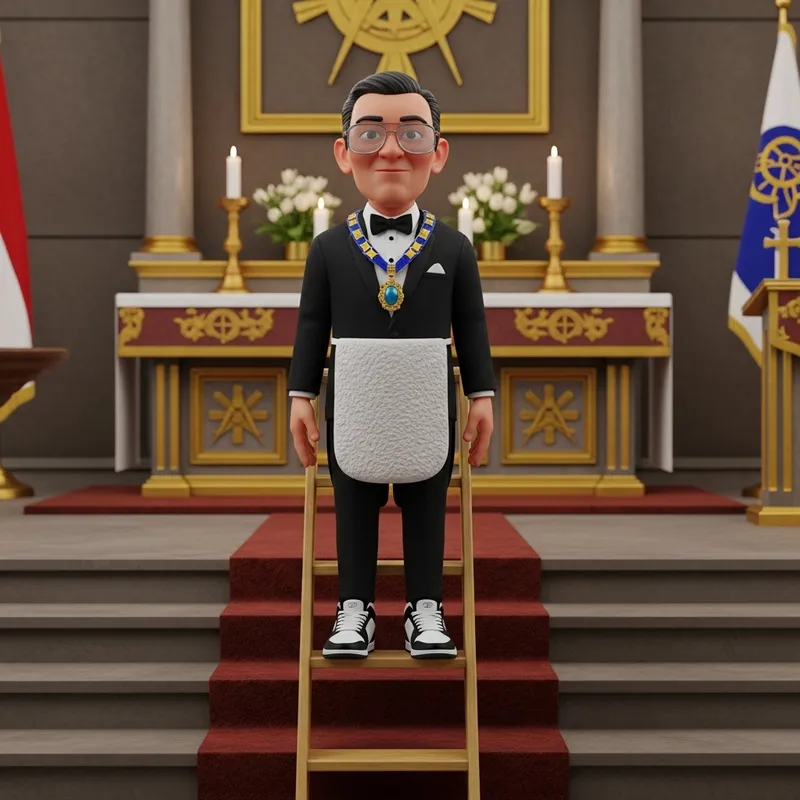 3D Animation Filipino Character on Masonic Altar in Tuxedo Suit & Air Jordan Shoes