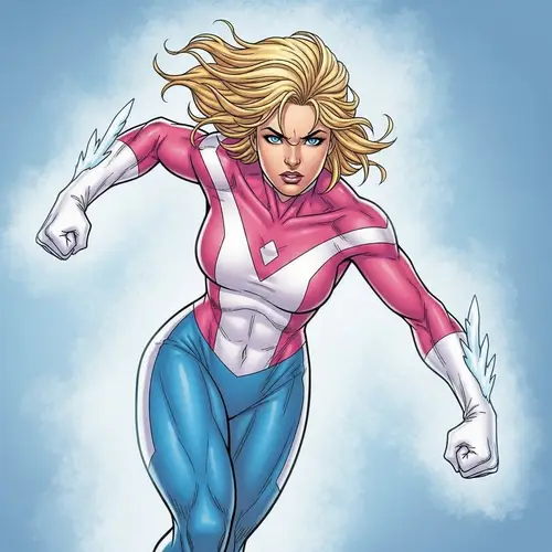 Powerful Snow-Themed Superhero Woman