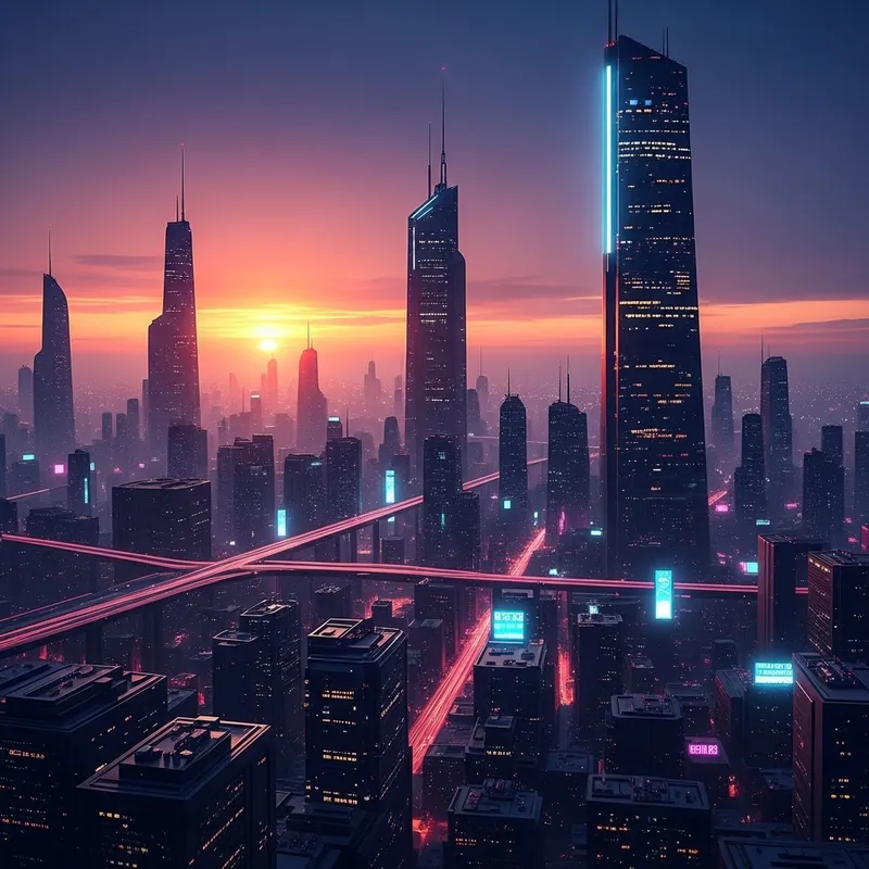 Cyberpunk Cityscape at Sunset | Vibrant Digital Painting Cyberpunk Cityscape at Sunset | Vibrant Digital Painting