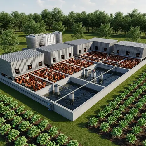 Sustainable Farm Design with Chicken Houses & Fish Pond