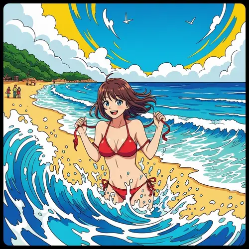 Anime Beach Scene featuring NAMI from One Piece | Vibrant Pop Art Inspired Colors