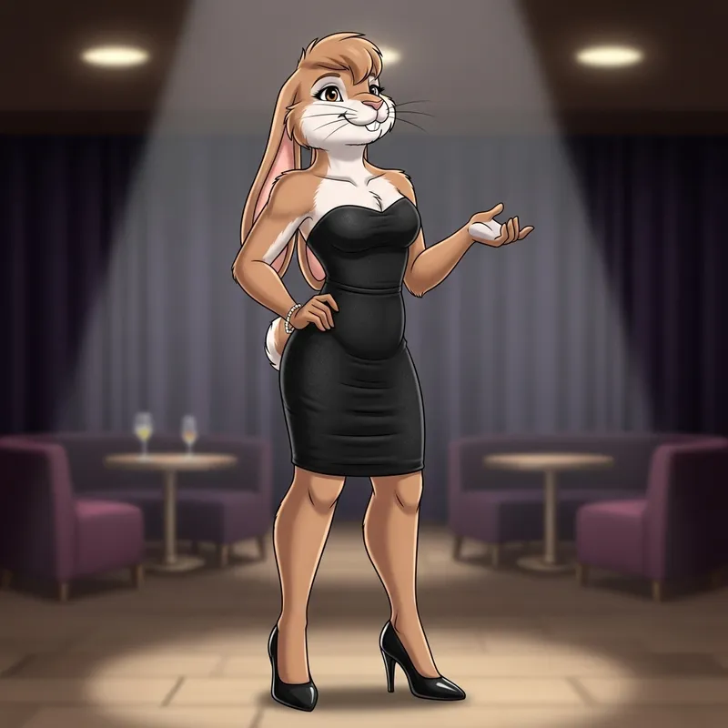 Elegant Bunny Girl in Stylish Black Cocktail Dress & Heels Elegant Bunny Girl in Stylish Black Cocktail Dress & Heels
