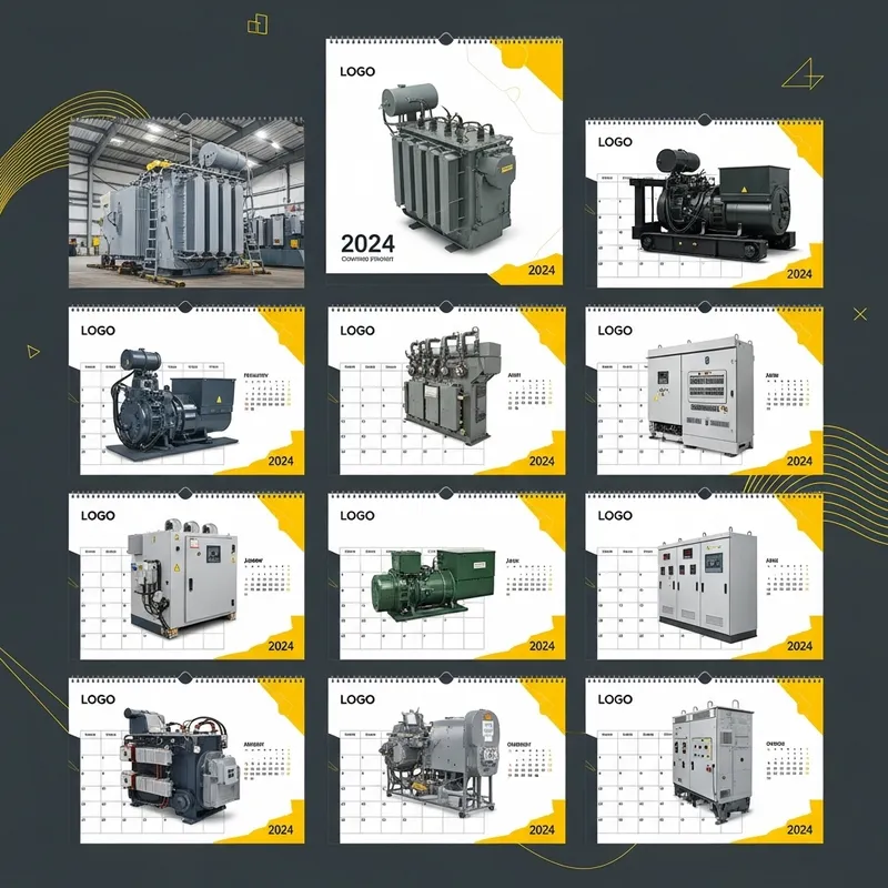 Electric & Power Equipment Manufacturing Company Calendar with Yellow and Dark Grey Elements
