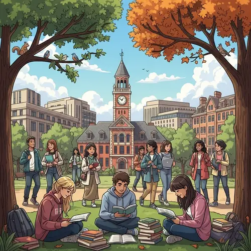 Vibrant University Campus Scene with Diverse Students