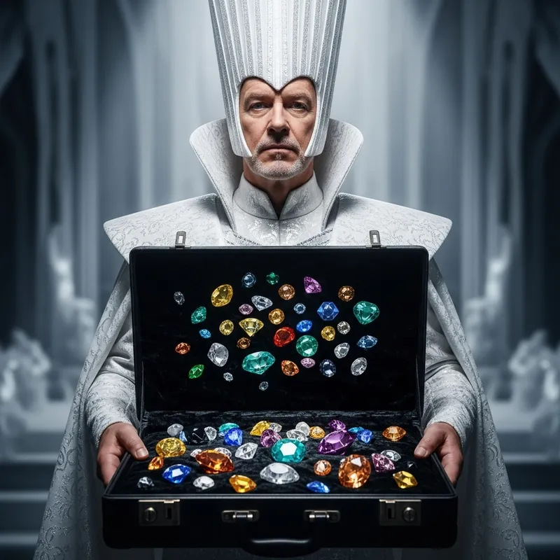 Realistic White Diamond Character with Broken Gems