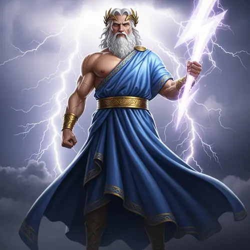 Powerful Mythical Figure with Thunderbolt and Lightning