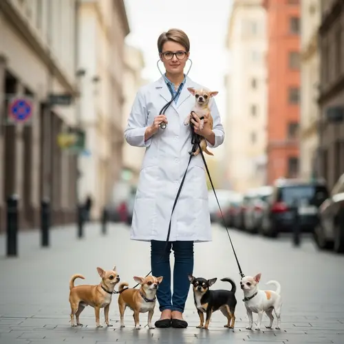 Female Doctor with Chihuahua Dogs | Urban Street Scene