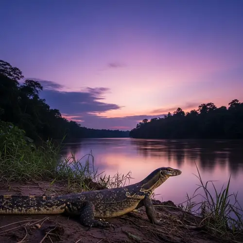 Tranquil Varan by the River at Twilight