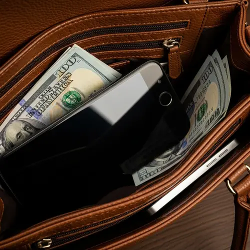 Woman's Purse with Smartphone and Money Inside