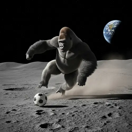 Muscular Gorilla Playing Soccer on Moon | Unique Sports Scene