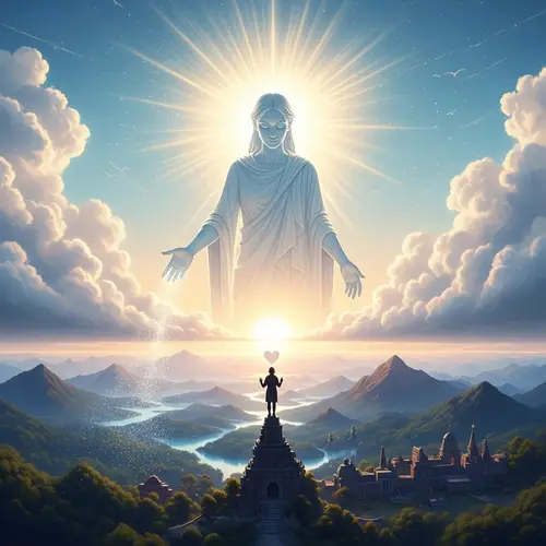 Ethereal Omnipotent Figure Radiating Pure Light | Diverse Landscape