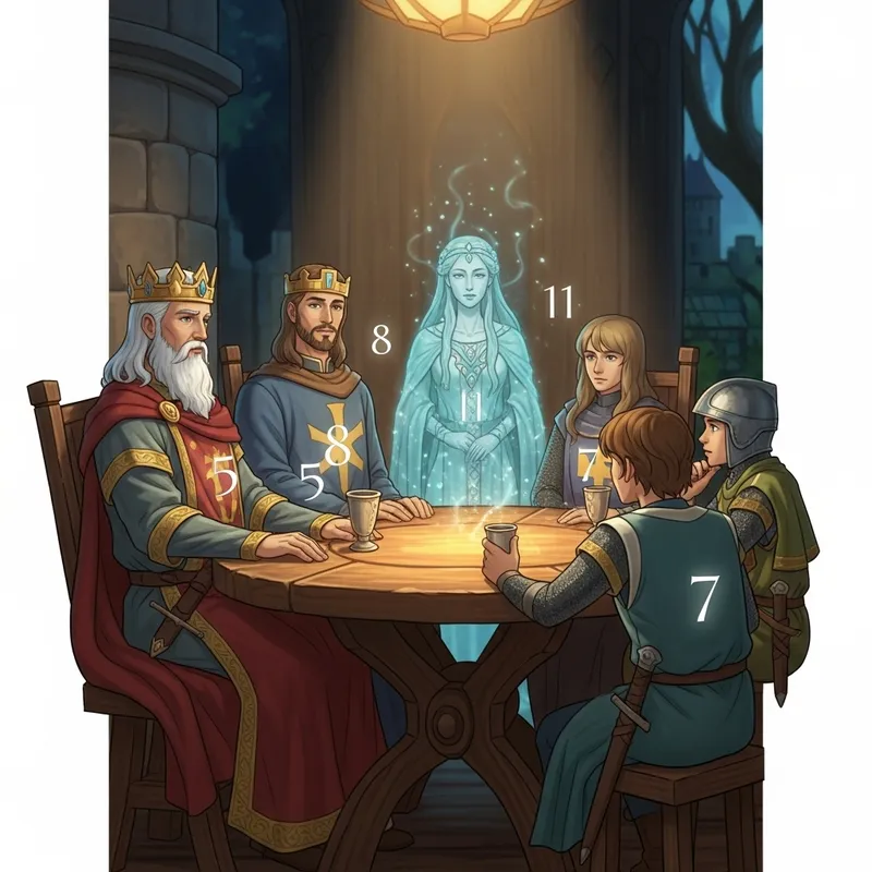 Arthurian Legends Scene: King Arthur's Round Table with Iconic Characters