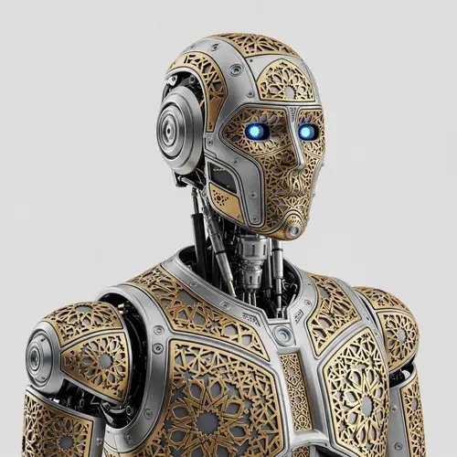 Sleek Robot with Arabic Design Accents | Intelligent Communication