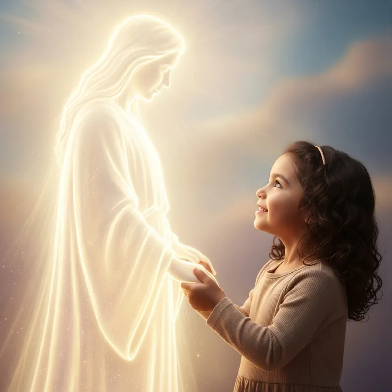 4-Year-Old Hispanic Girl holding Hands with Divine Figure