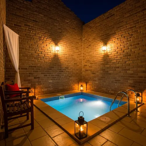 Cozy Traditional Room with Small Swimming Pool at Night