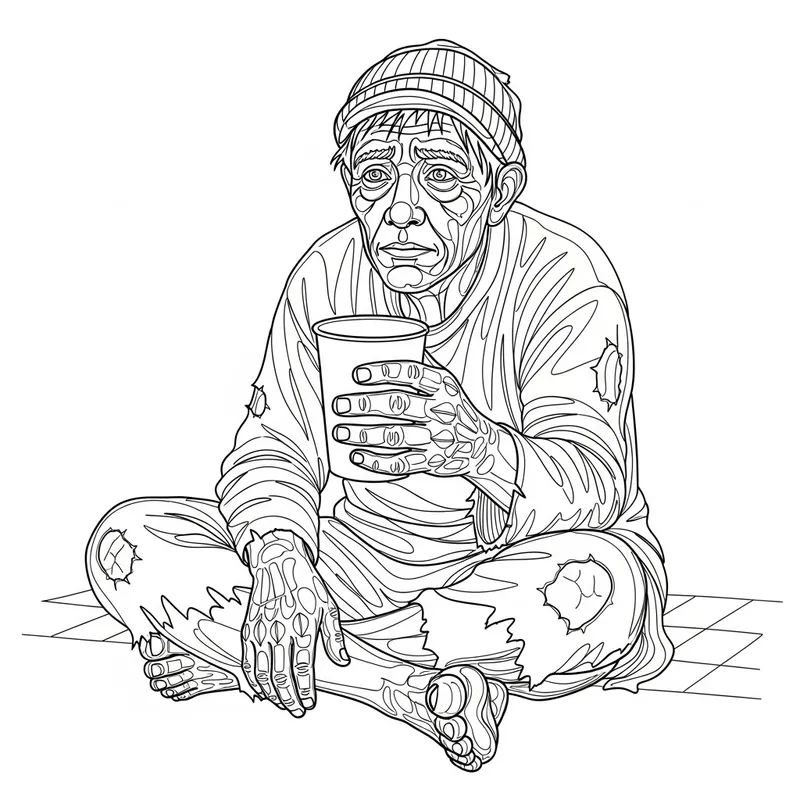 3D One-Line Art of Beggar
