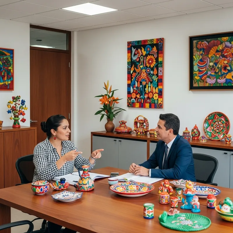 Colombian Business Discussion in Artistic Office