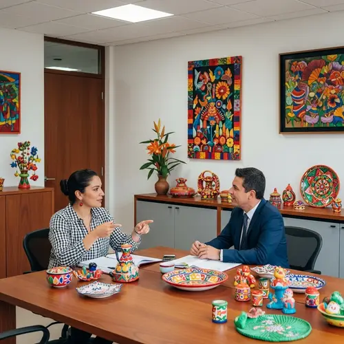 Colombian Business Discussion in Artistic Office