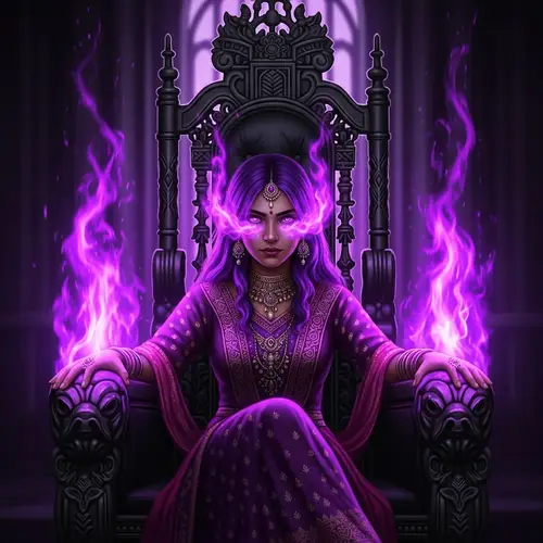 Majestic Purple-Haired Girl | Throne and Flames