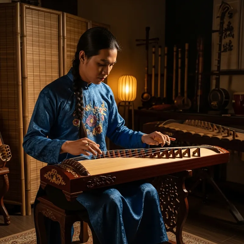 Sanh Playing Traditional Musical Instrument - Graceful Performance