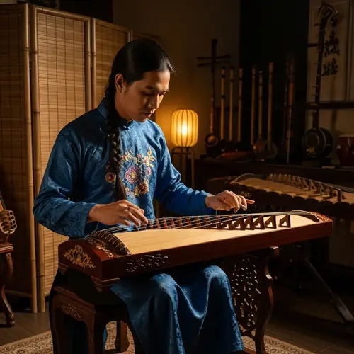 Sanh Playing Traditional Musical Instrument
