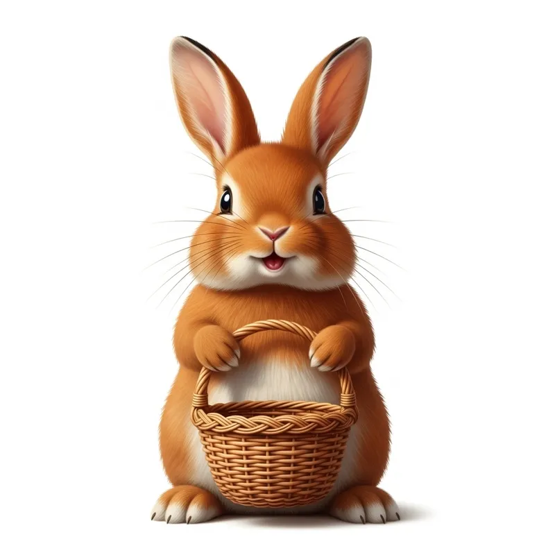 Happy Red Rabbit Holding a Basket