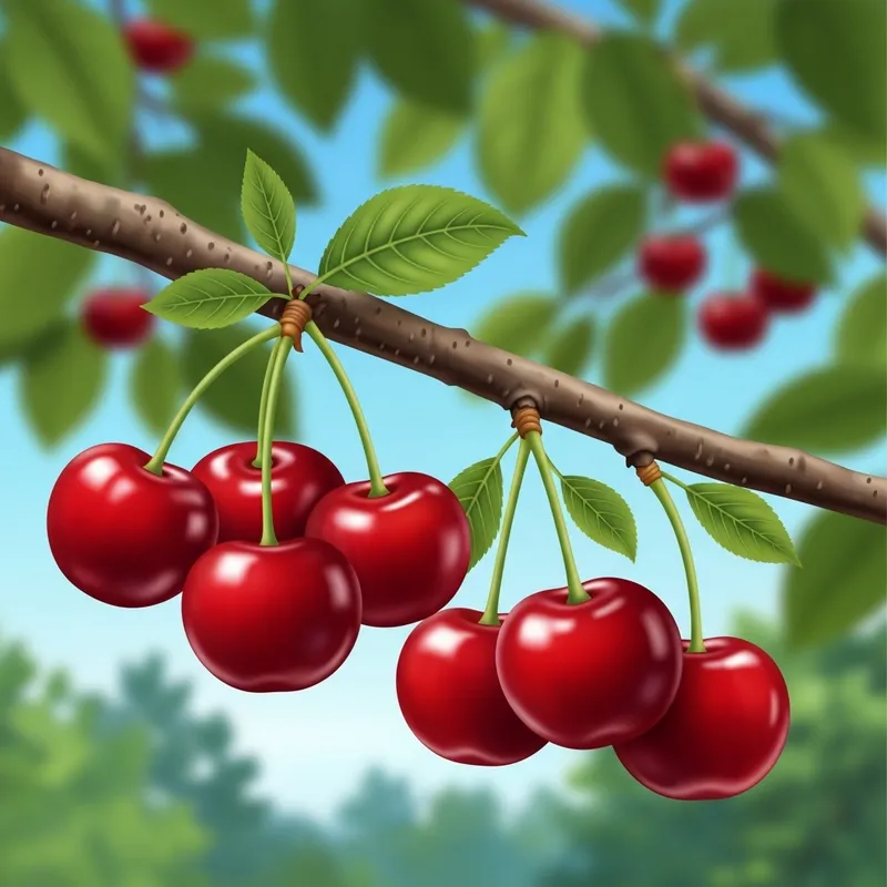 Beautiful Cherry Fruits on Branch Landscape Illustration