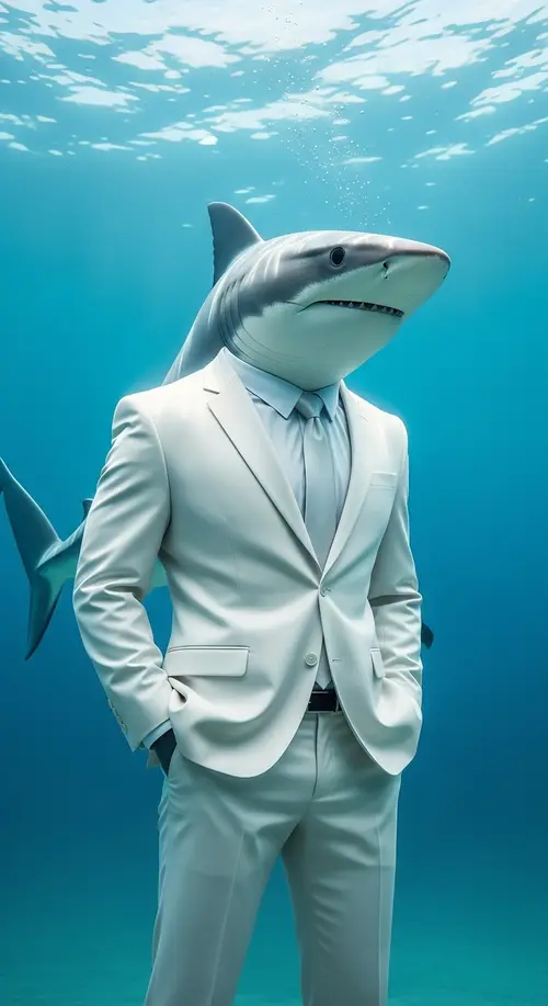 Elegant Shark in White Suit Underwater