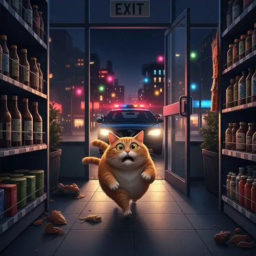 Terrified Cat's Night Escape from Police Car Pursuit