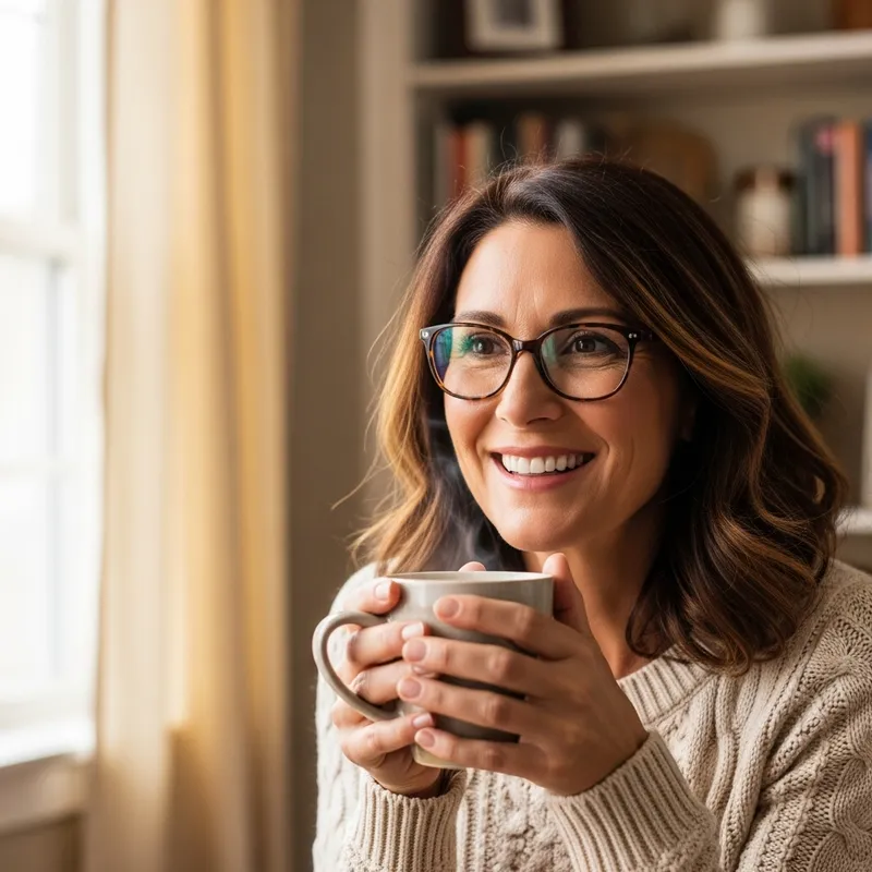 Middle-Aged Woman with Warm Smile | Relaxing at Home