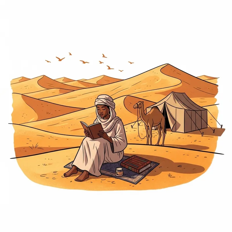Desert Reading: African Woman Enjoying Tranquil Moment