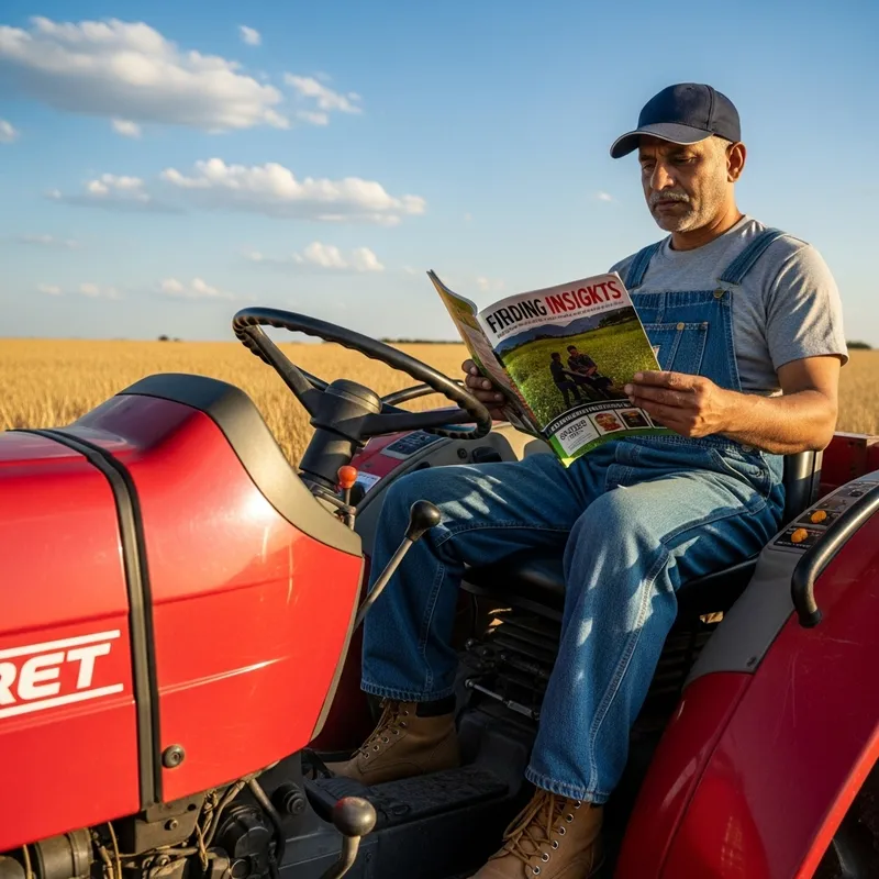Farmer Reading Magazine in Tractor - Rural Agricultural Scene Farmer Reading Magazine in Tractor - Rural Agricultural Scene