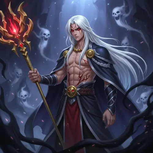 Captivating Anime Illustration of a Strong Male Character with Long White Hair