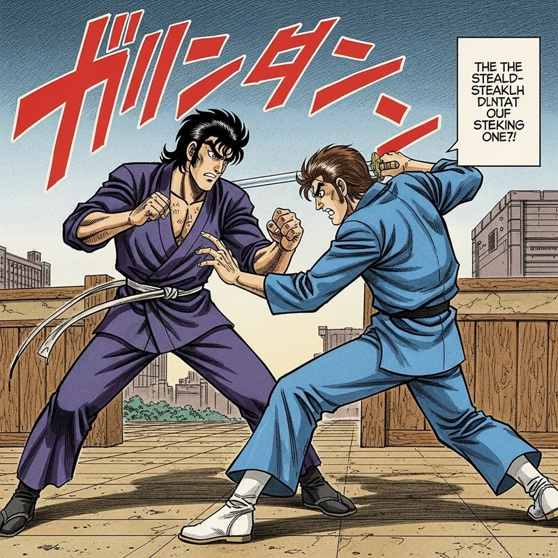 Fierce Ninja Battle in Vibrant Manga Style