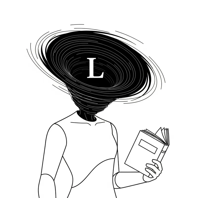 Minimalist Man with Black Hole Head Holding Book