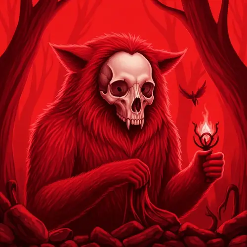 Vibrant Red Creature with Skull Head - Captivating Imagery