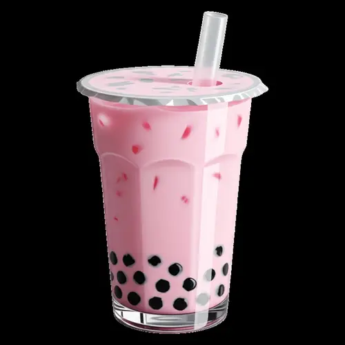Realistic Pink Boba Tea in Transparent Glass