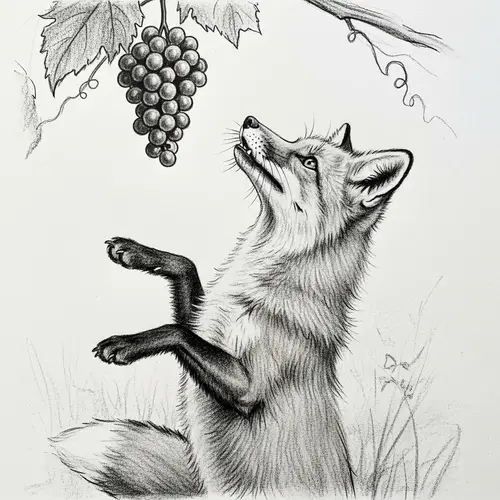 Fox and Grapes Fable Illustration