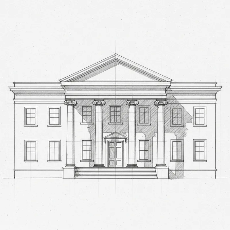 Neoclassical House Sketch: Clean Lines & Symmetry