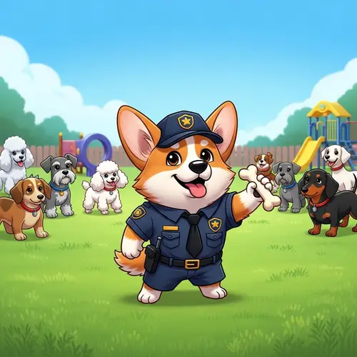 Cute Corgi in Security Costume Cartoon