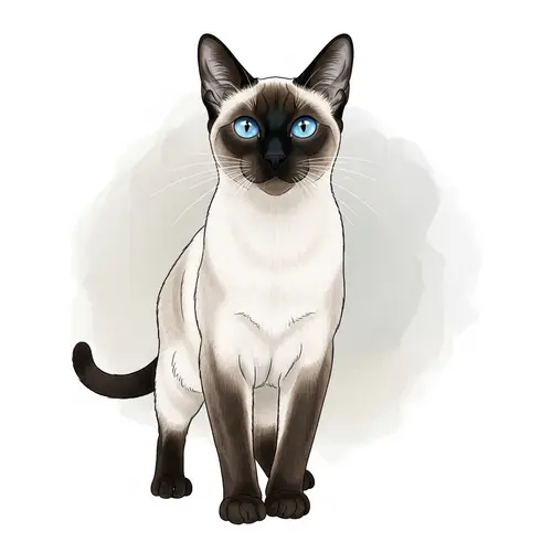 Beautiful Illustration of a Siamese Cat with Striking Blue Eyes