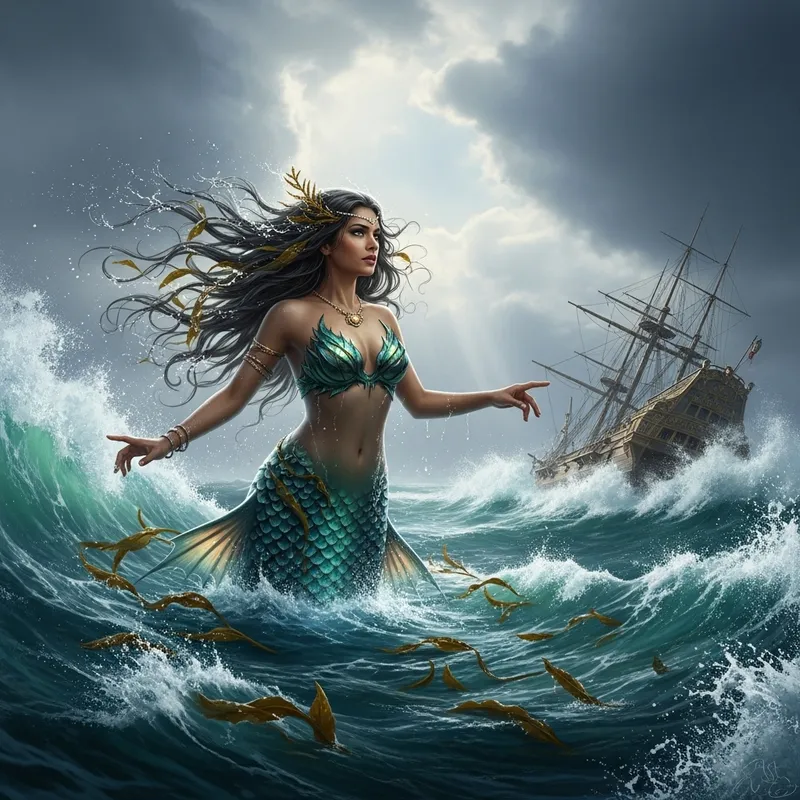 Enchanting Siren in the Ocean | Intense Passion and Dramatic Waves