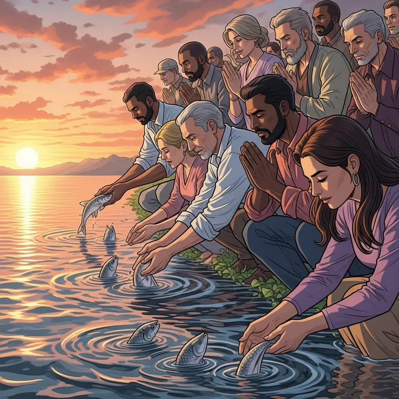 Prayer and Serenity: Releasing Fish in Tranquil Waters Prayer and Serenity: Releasing Fish in Tranquil Waters