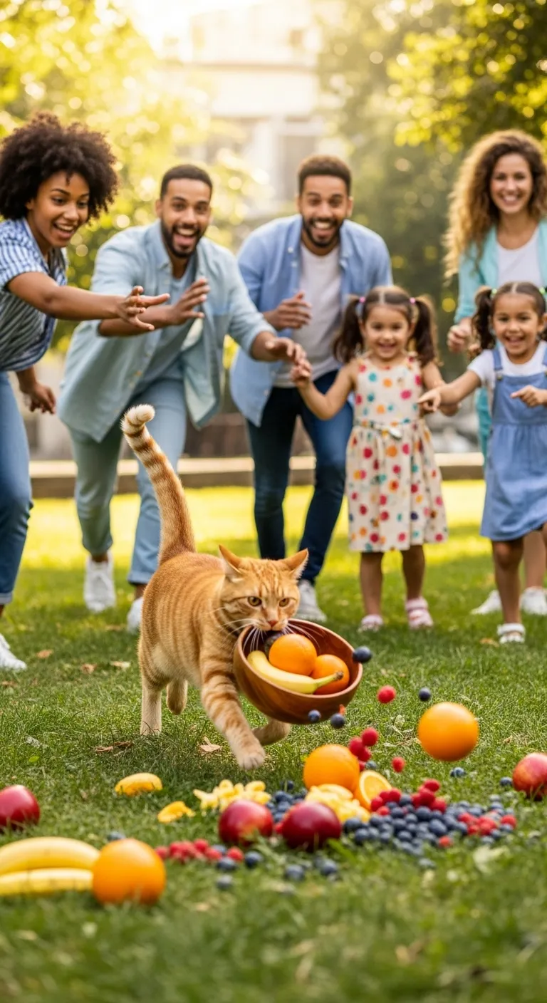 Chasing an Orange Cat: A Colorful Scene