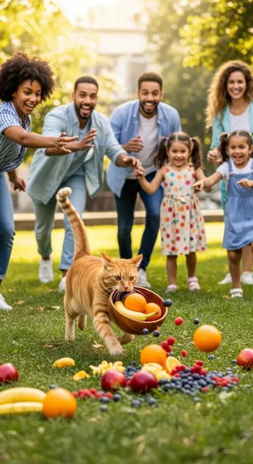 Chasing an Orange Cat: A Colorful Scene