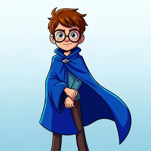 Heroic Boy Cartoon with Glasses and Cloak