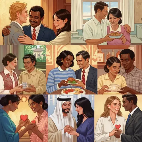 Heartwarming Illustration of Diverse People Engaging in Acts of Love